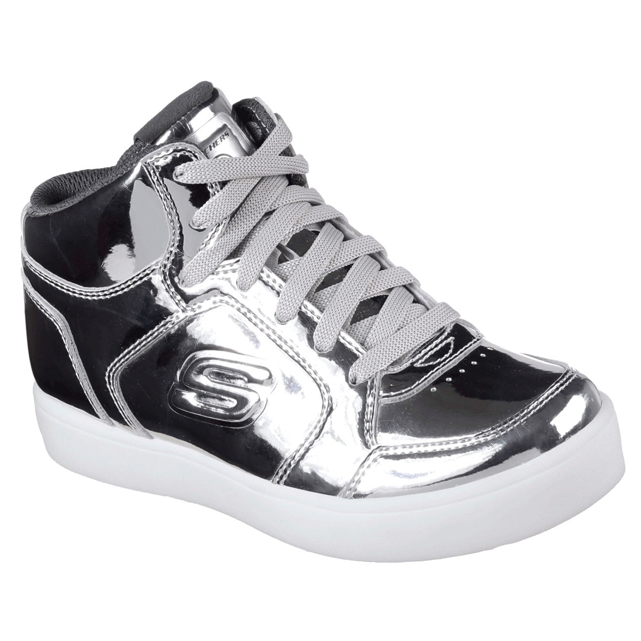 Skechers Kid's Eliptic Energy Lights Silver Hi-Top Sneaker